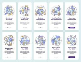 adolescent parentalité et soi estime l'intégration mobile app écrans ensemble. procédure pas à pas 5 pas modifiable graphique instructions avec linéaire concepts. interface utilisateur, ux, gui modèle vecteur