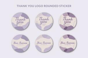 imprimable remercier vous arrondi badge autocollant et l'image de marque logo autocollant décoré avec violet biologique goutte et botanique objet. adapté pour petit en ligne affaires boulangerie, beauté, mode l'image de marque vecteur