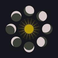 arrière-plan esthétique contemporain abstrait avec phases de lune avec le soleil vecteur