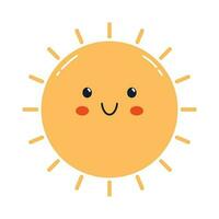 vecteur mignonne souriant Soleil. kawaii ensoleillement illustration. marrant Soleil dans plat conception.