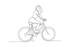 vecteur continu Célibataire ligne dessin de Jeune fille vélo coureur concentrer train sa compétence sur le rue route cycliste concept