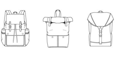 main tiré vecteur ensemble de sacs à dos. dessin animé décontractée sac à dos, cool sac à dos esquisser . sacs à dos vecteur illustration.