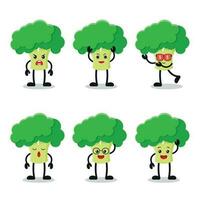 marrant brocoli dessin animé avec beaucoup expressions. différent légume activité vecteur illustration plat conception. intelligent brocoli pour les enfants récit livre.