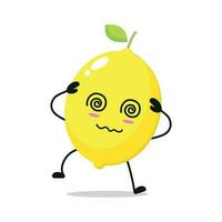 mignonne étourdi citron personnage. marrant ivre citron dessin animé émoticône dans plat style. fruit emoji vecteur illustration