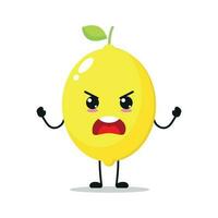 mignonne en colère citron personnage. marrant furieux citron dessin animé émoticône dans plat style. fruit emoji vecteur illustration