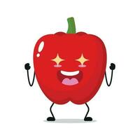 mignonne excité rouge paprika personnage. marrant électrisant paprika dessin animé émoticône dans plat style. légume emoji vecteur illustration