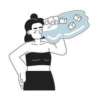 femme en buvant du froid embouteillée l'eau monochromatique plat vecteur personnage. latina hydratant dans été. modifiable mince ligne moitié corps la personne sur blanche. Facile bw dessin animé place image pour la toile graphique conception