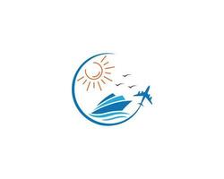 abstrait en voyageant et mer bateau logo conception icône avec bateau plage symbole vecteur. vecteur