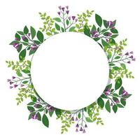 mignonne main tiré rond Cadre avec floral éléments, herbes, feuilles, fleurs, brindilles. vecteur illustration pour mariage conception, logo et salutation carte.