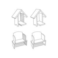 ensemble en bois maison et les enfants chaise moderne contour style Icônes. accident vasculaire cérébral vecteur illustration sur une blanc Contexte.