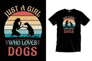 juste une fille qui aime chiens, ancien le coucher du soleil T-shirt conception. vecteur