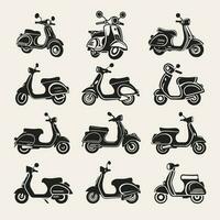 scooter silhouette Icônes ensemble logo noir moto véhicule silhouettes vecteur illustration