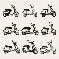 scooter silhouette Icônes ensemble logo noir moto véhicule silhouettes vecteur illustration