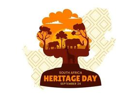 content patrimoine journée Sud Afrique vecteur illustration sur septembre 24 avec agitant drapeau arrière-plan, honorer africain culture et traditions modèles