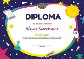 modèle de certificat de diplôme pour enfants étoiles et espace vecteur