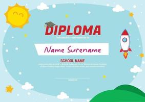 modèle de certificat de diplôme pour enfants avec fusée de lancement vecteur