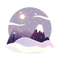 paysage d'hiver montagnes neige lune scène de chute de neige vecteur