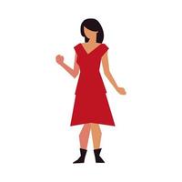 femme, à, robe rouge, debout, caractère, isolé, icône vecteur