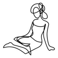 femme assise sur le sol, style de ligne continue vecteur