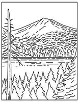 sommet du volcan pic de lassen dans le parc national volcanique de lassen dans le nord de la californie états-unis ligne mono ou dessin au trait noir et blanc monoline vecteur