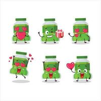 Pesto bouteille dessin animé personnage avec l'amour mignonne émoticône vecteur