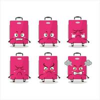 rose bagages dessin animé personnage avec divers en colère expressions vecteur