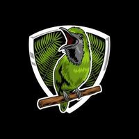 vert oiseau chant perché sur arbre branche logo vecteur