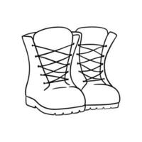 randonnée bottes main tiré contour isolé sur blanc Contexte. vecteur ligne griffonnage illustration.