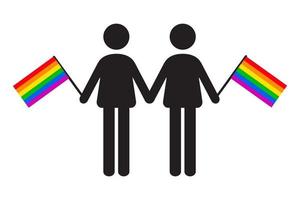 icône de deux hommes tenant le drapeau gay arc-en-ciel. lgbtq fierté icône illustration vectorielle vecteur