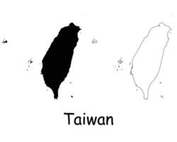 Taïwan carte. taiwanais noir silhouette et contour carte isolé sur blanc Contexte. république de Chine territoire frontière frontière ligne icône signe symbole clipart eps vecteur