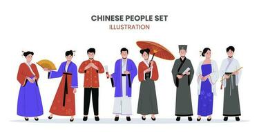 chinois homme et femme dans traditionnel vêtements vecteur des illustrations