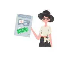 une femme détient dans sa mains une réussi tester pour une poste vacant. le concept de découverte employés. isolé sur blanc Contexte. tendance style, vecteur illustration.