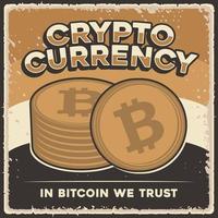 Illustration vectorielle rétro vintage de bitcoint crypto-monnaie adapté à l'affiche ou à la signalisation en bois vecteur