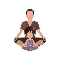 papa et peu fille sont séance dans le lotus position. isolé. dessin animé style. vecteur