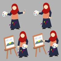 hijab fille La peinture illustration ensemble vecteur