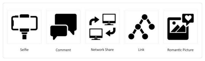 selfie, commentaire et réseau partager vecteur