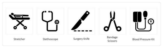 tendeur, stéthoscope, chirurgie couteau vecteur