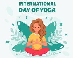femme méditant en posture de lotus. journée internationale du yoga vecteur