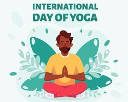 homme noir méditant en posture de lotus. journée internationale du yoga vecteur