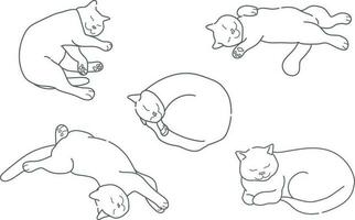 contour dessin de une en train de dormir chat dans divers pose. chat est en train de dormir dans différent positions. vide contour isolé sur une blanc Contexte. vecteur illustration