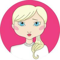 dessin animé blond aux cheveux fille avec bleu yeux. fille avatar dans une cercle. main tiré vecteur illustration