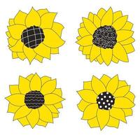 Tournesols griffonnages ligne isolée ensemble d'illustrations vectorielles dessinées à la main croquis pour un tatouage vecteur