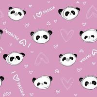 Joli motif rose pastel avec ligne doodle j'aime le panda avec fond transparent coeurs. textiles pour enfants minimalisme papier scrapbook pour enfants vecteur
