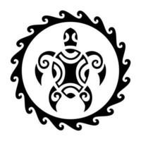 mer tortue dans le maori style. tatouage esquisser rond cercle ornement. tortue logo, symbole, emblème. vecteur