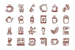 paquet d'icône de style de ligne de café et de thé vecteur