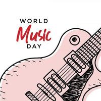 Happy world music day célébration main dessiner typographie - vecteur