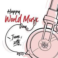 Happy world music day célébration main dessiner typographie - vecteur