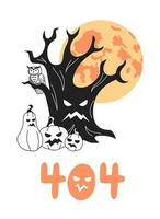 Halloween arbre avec effrayant citrouilles, plein lune noir blanc Erreur 404 éclat message. monochrome vide Etat ui conception. page ne pas a trouvé apparaitre dessin animé image. vecteur plat contour illustration concept