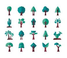 paquet d'icônes de style plat d'arbres vecteur