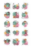 ensemble d'icônes de ligne et de couleur de jeu de plage vecteur